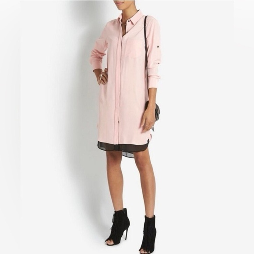 Rag & Bone Pink Shirt Dress with Black Trim